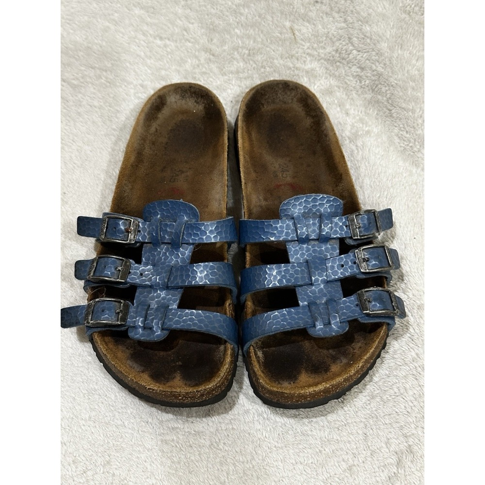 Birkis Xenia Blue Three Strap Slide Sandals - Women's 7 Men 5 Birkenstock‎